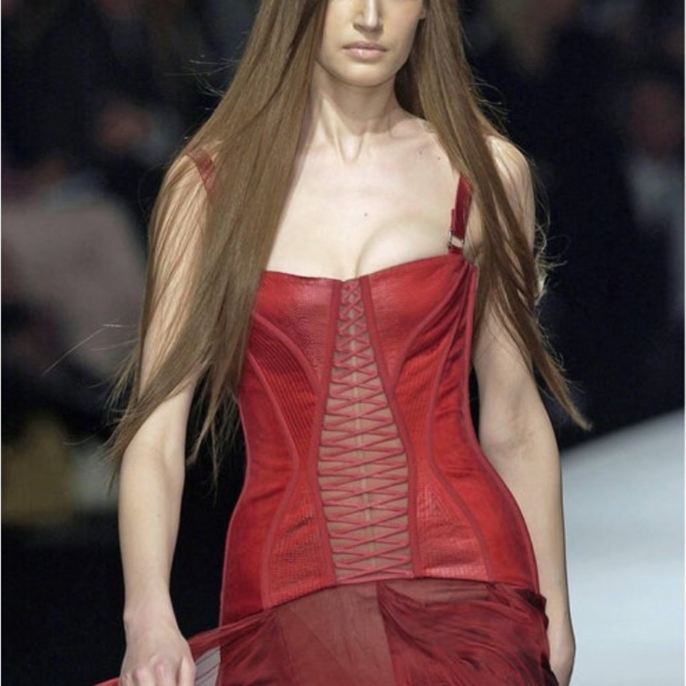 Versace 2003 Red Corseted campaign ad Dress